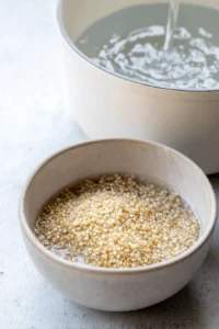 Rinse quinoa and cook with water