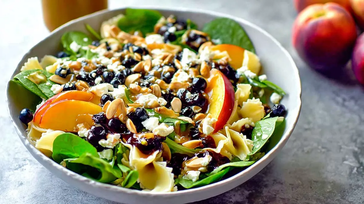 Salad with Blueberries Peaches and Feta
