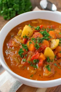 Serve the soup hot, garnished with fresh parsley