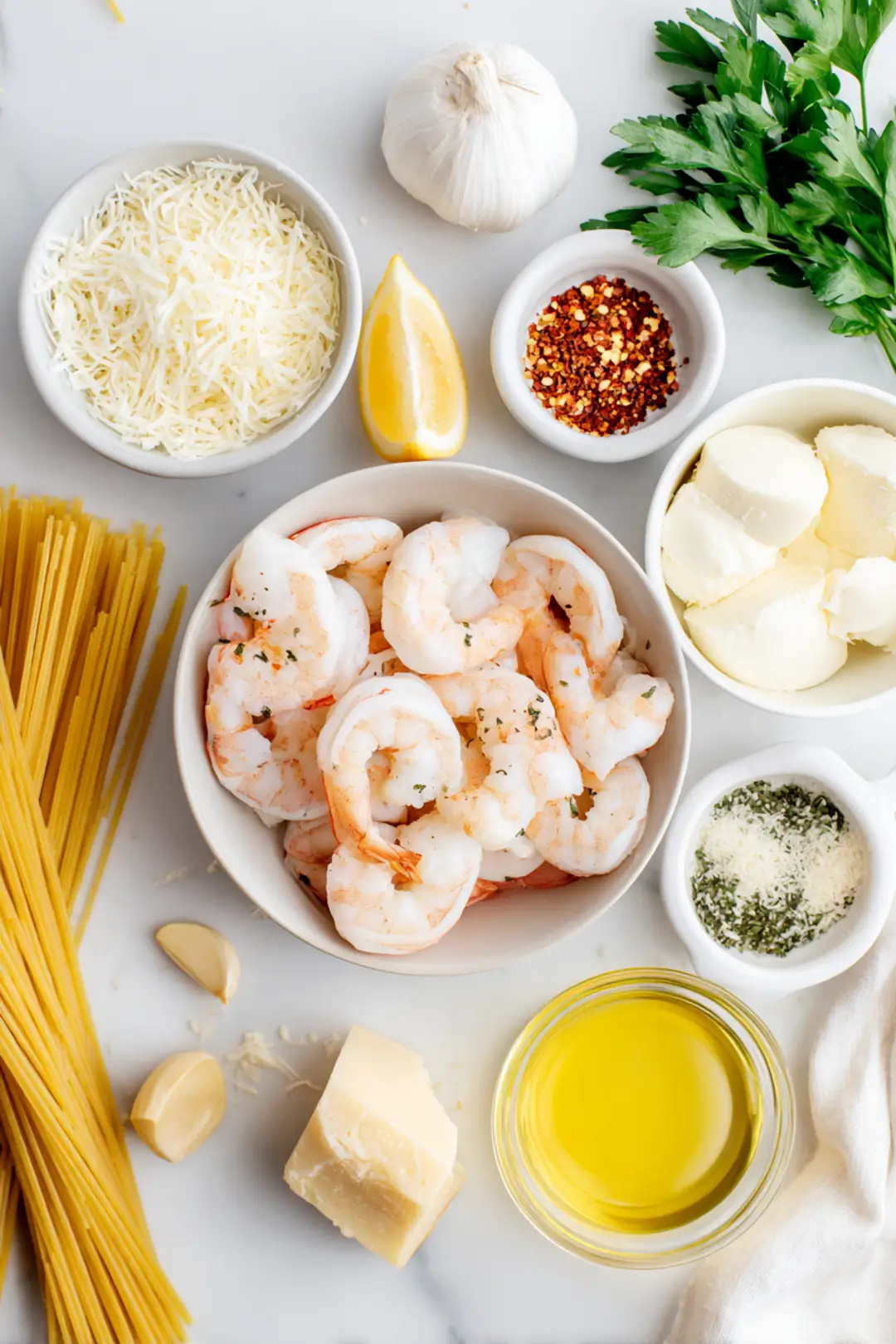 Shrimp scampi pasta bake ingredients