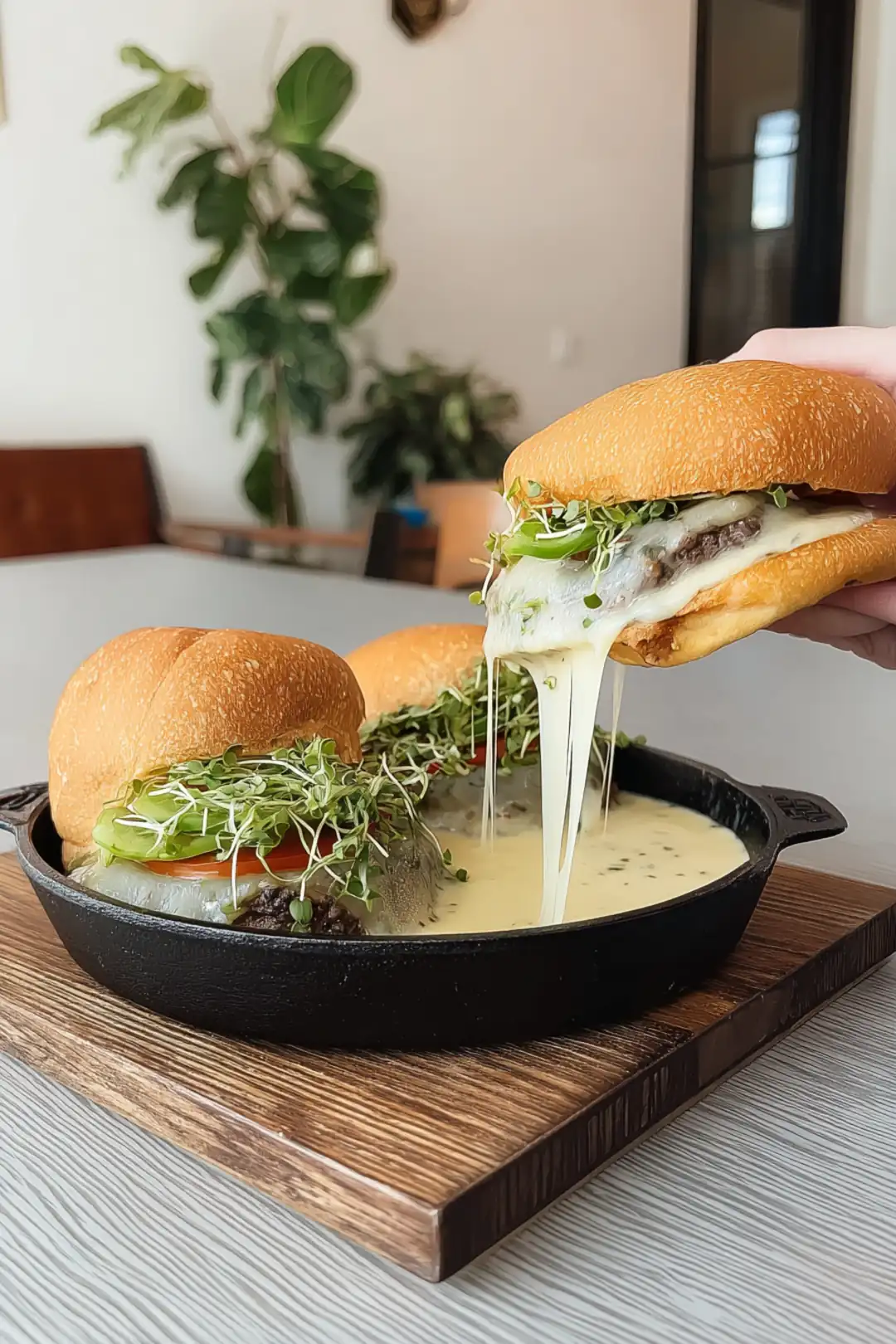 Sizzling Skillet Queso Burgers