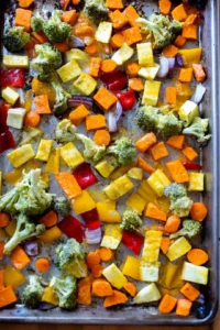 Spread the vegetables in a single layer on a baking sheet and roast until tender and slightly caramelized