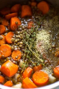 Stir in carrots and lentils, then simmer