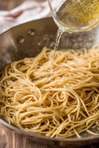 Toss the cooked pasta in the browned butter and add reserved pasta water until desired sauciness is achieved